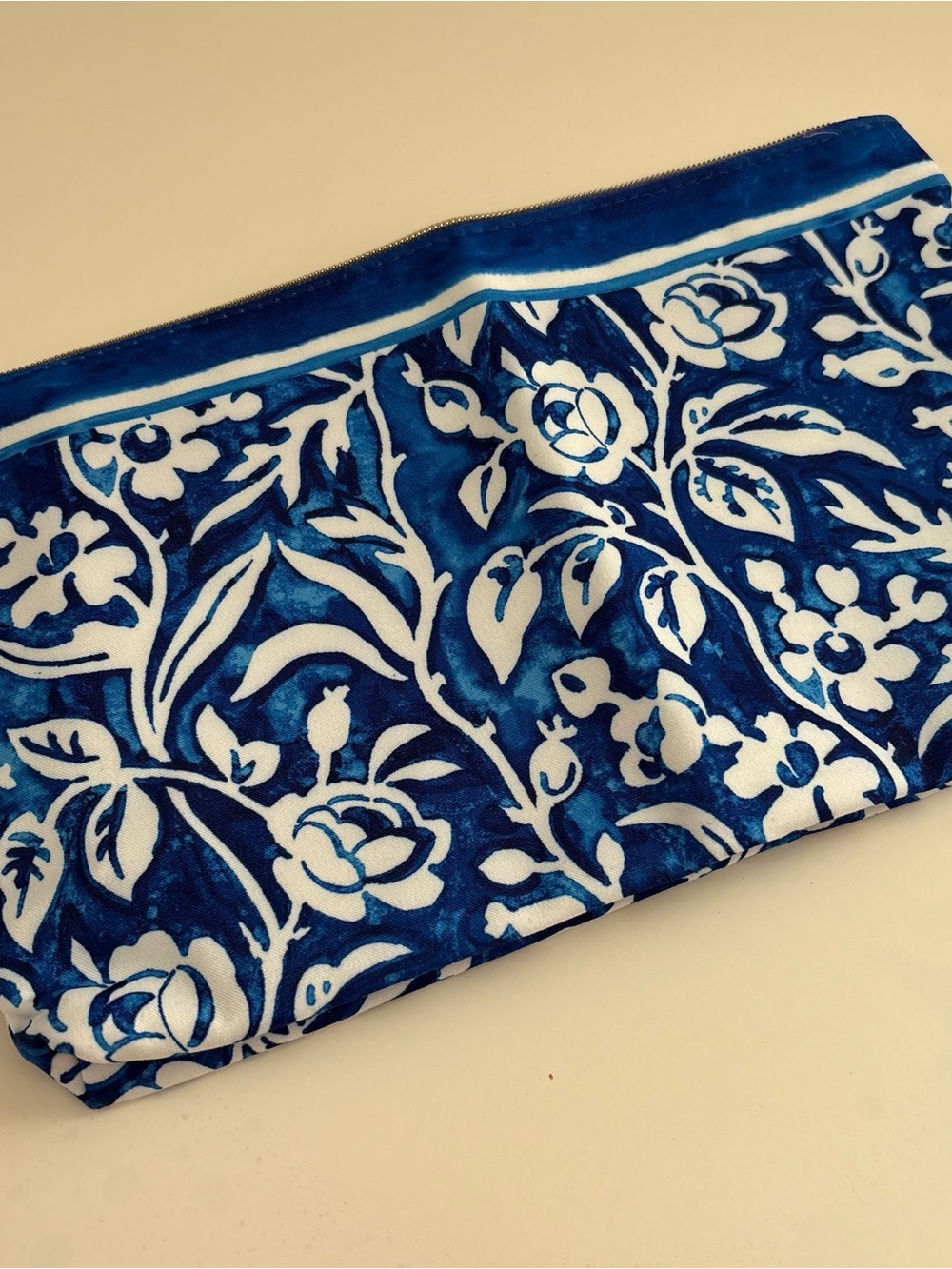 Estee Lauder Blue & White Flower Print Makeup Bag